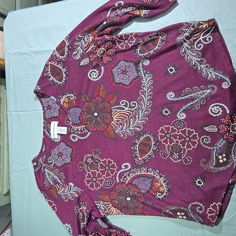 Alfred Dunner Paisley V-Neck Top Womens Xl Shirt